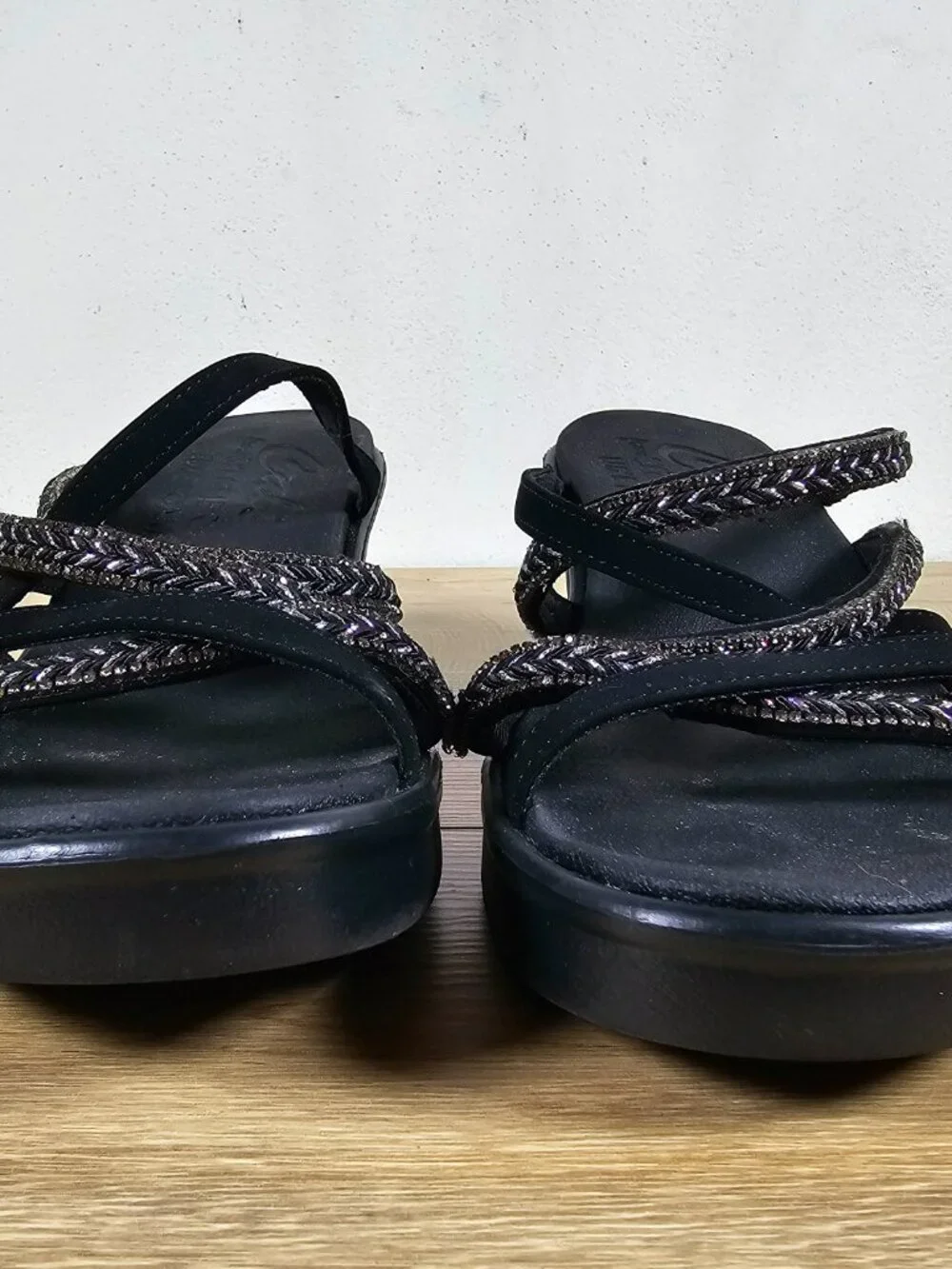 Skechers Cali Rumble On Night Out Womens Sandals Black Strappy Luxe Foam Size 10
